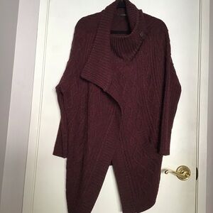 Burgundy cardigan, sweater, a size medium 40 inch length.